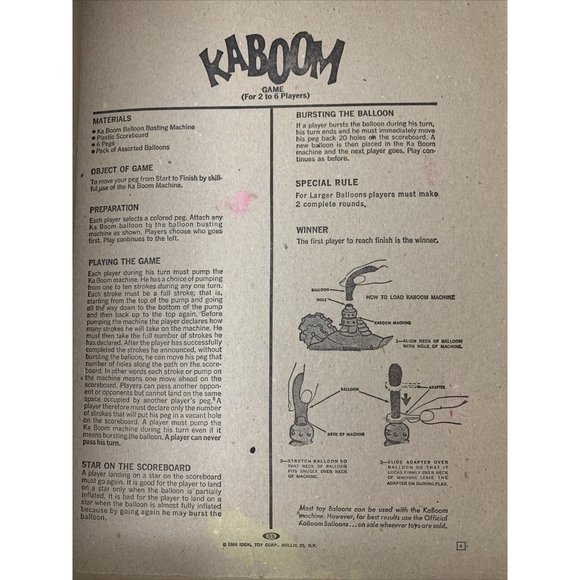 Vintage 1965 Ideal KABOOM BALLOON BUSTING GAME Kids Family Fun Bright Graphics - Picture 12 of 13